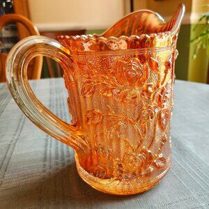 Vintage Imperial Carnival Glass Marigold Luster Rose Tall Pitcher